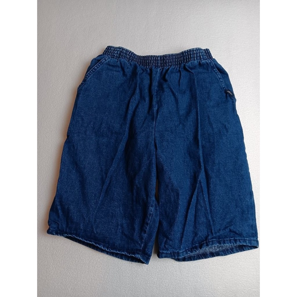 Chic Womens Denim Bermuda Shorts 12 Petite High Rise Elastic Waist Blue NX5-Q348